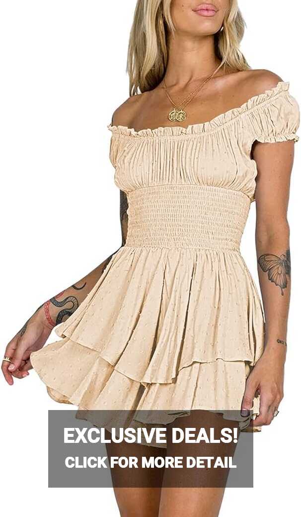 AOHITE Womens Summer Tube Top Dress Off-Shoulder Ruffled Flowy ...