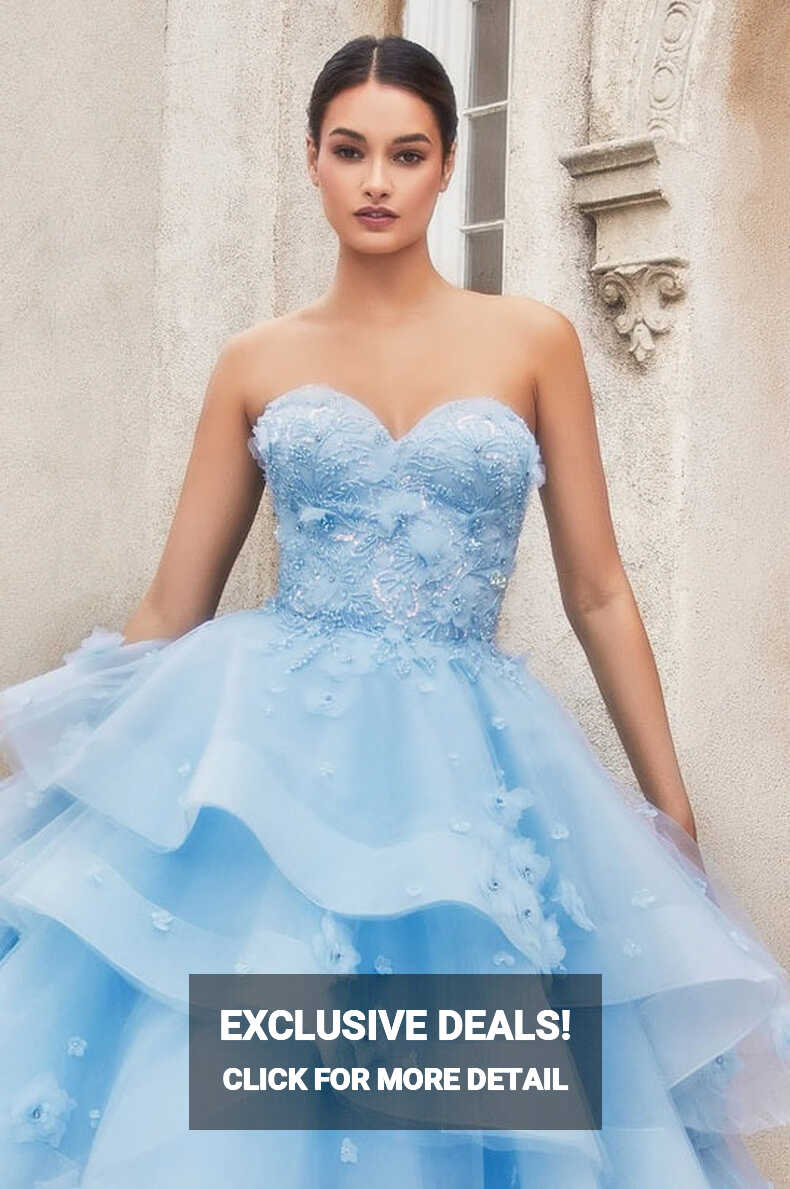 ARDEN | Strapless Layered Tulle Ball Gown Light Blue Wedding Dress ...