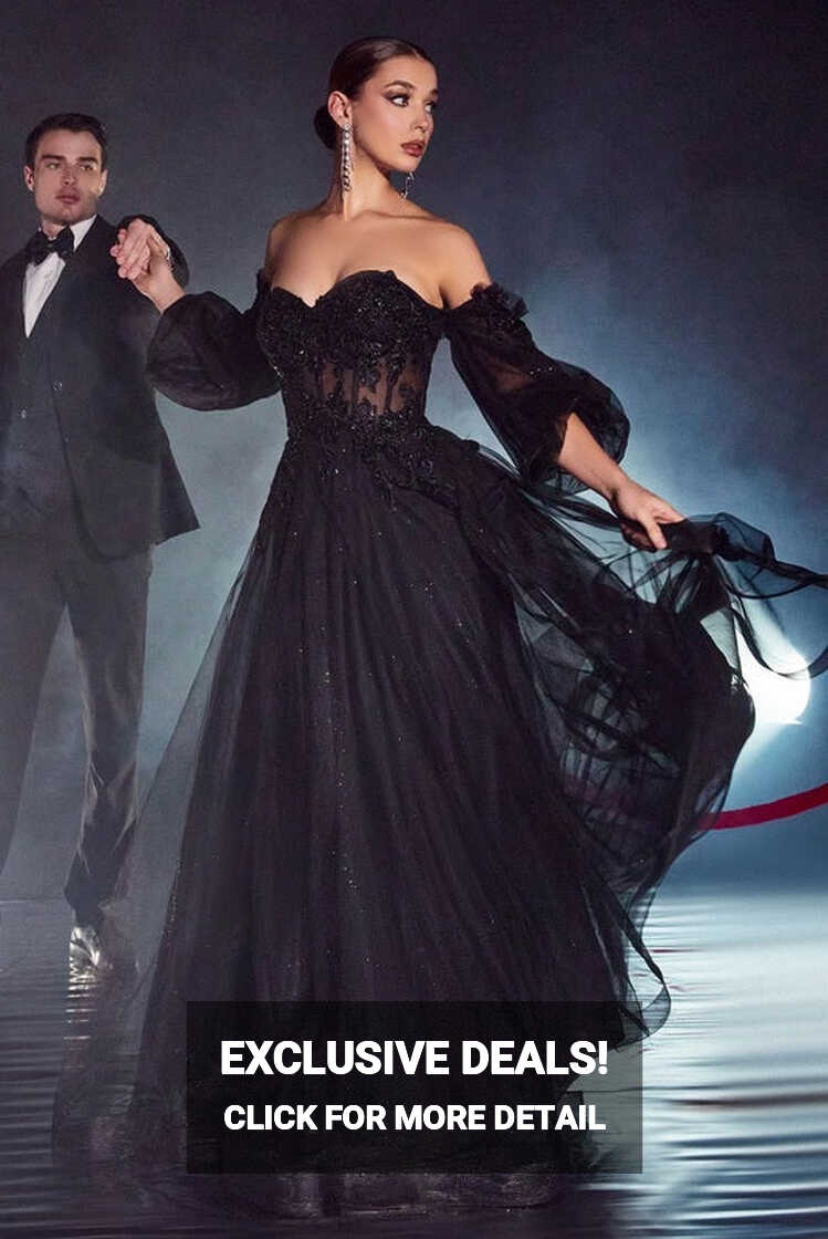 ARLOWE | Long Sleeve Off Shoulder Black Wedding Dress – Envious ...