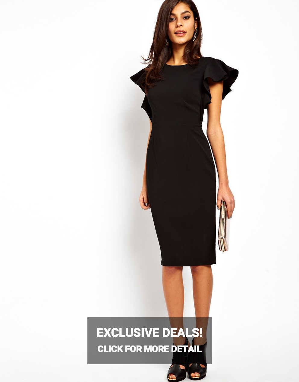 ASOS Pencil Dress with Ruffle Sleeves in Black | Lyst