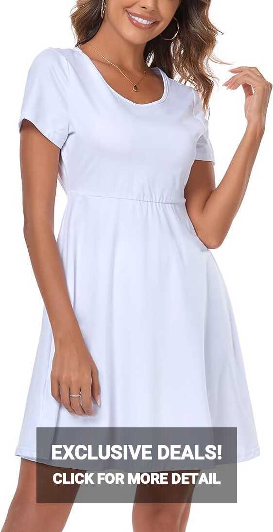 Absttith Women&#39;s Short Sleeve Dress Knee Length Summer Casual ...