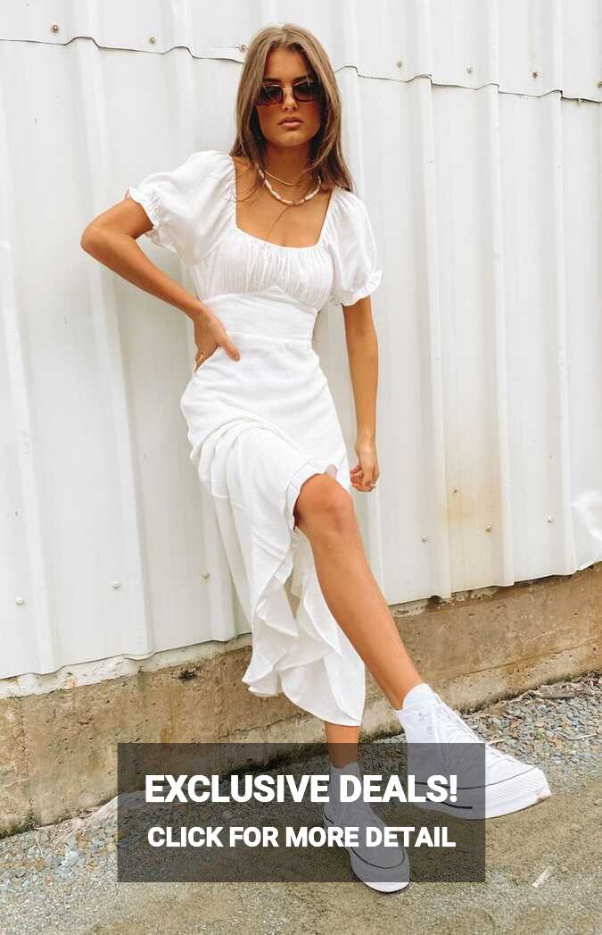 Ada Tie Back Midi Dress White | Casual white dress, White flowy ...