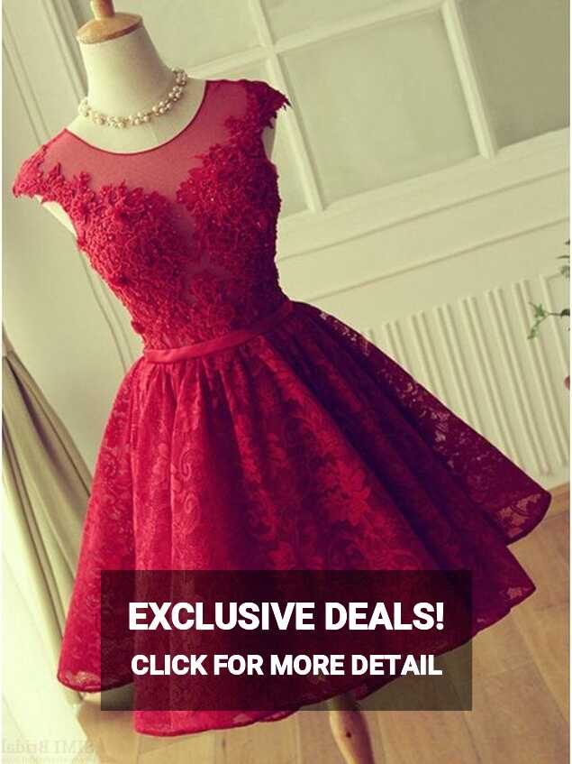 Adorable Knee-length Red Short Lace Prom Dress, Beading Homecoming ...