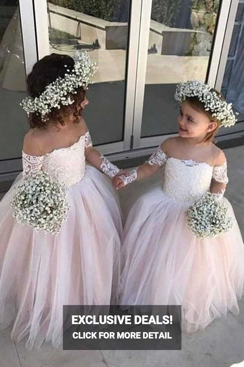 Adorable Long Sleeve Flower Girl Dresses, Little Girls Sheer Neck ...