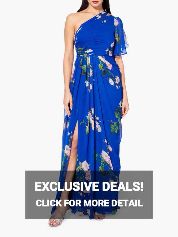 Adrianna Papell One Shoulder Floral Dress, Royal Blue