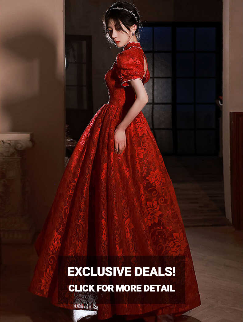 Aesthetic Embroidered Red Prom Dress for Wedding Banquet Party ...