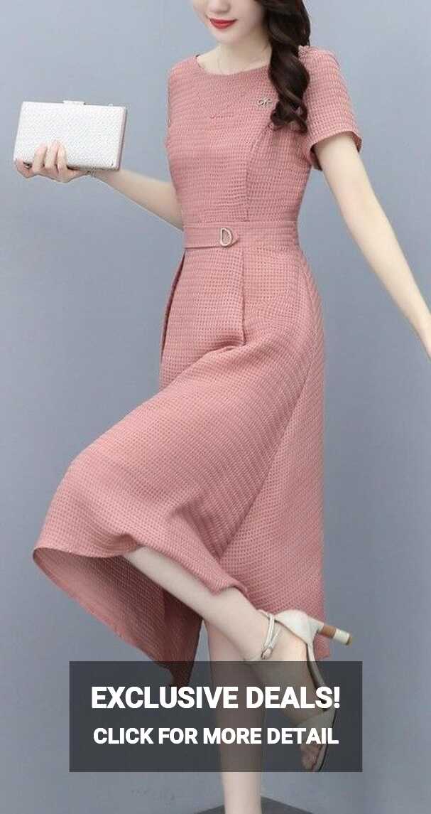 Aesthetic Pink Formal Knee Length Dress, Office Dress, Casual ...