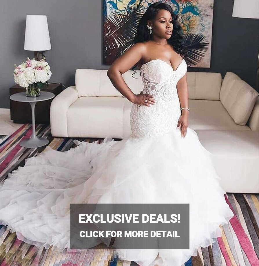 Africa Mermaid Wedding Dresses Strapless Lace Ruffles Plus Size ...