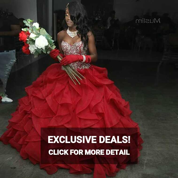 African Black Girls Red Ball Gowns Quinceanera Dresses Ruffles ...