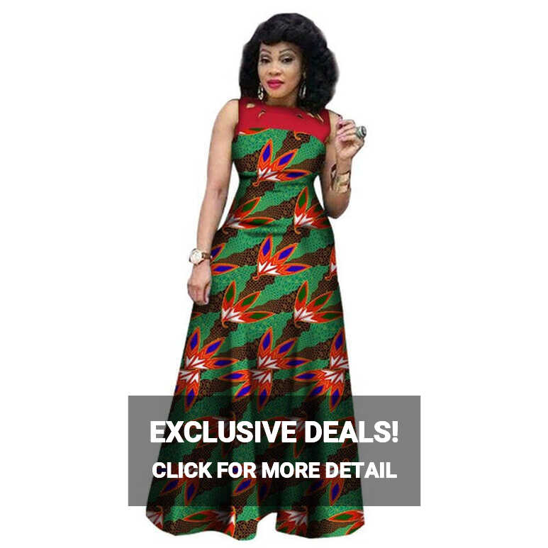 African Clothing Sleeveless Sexy Long Dress Women Cotton Print ...