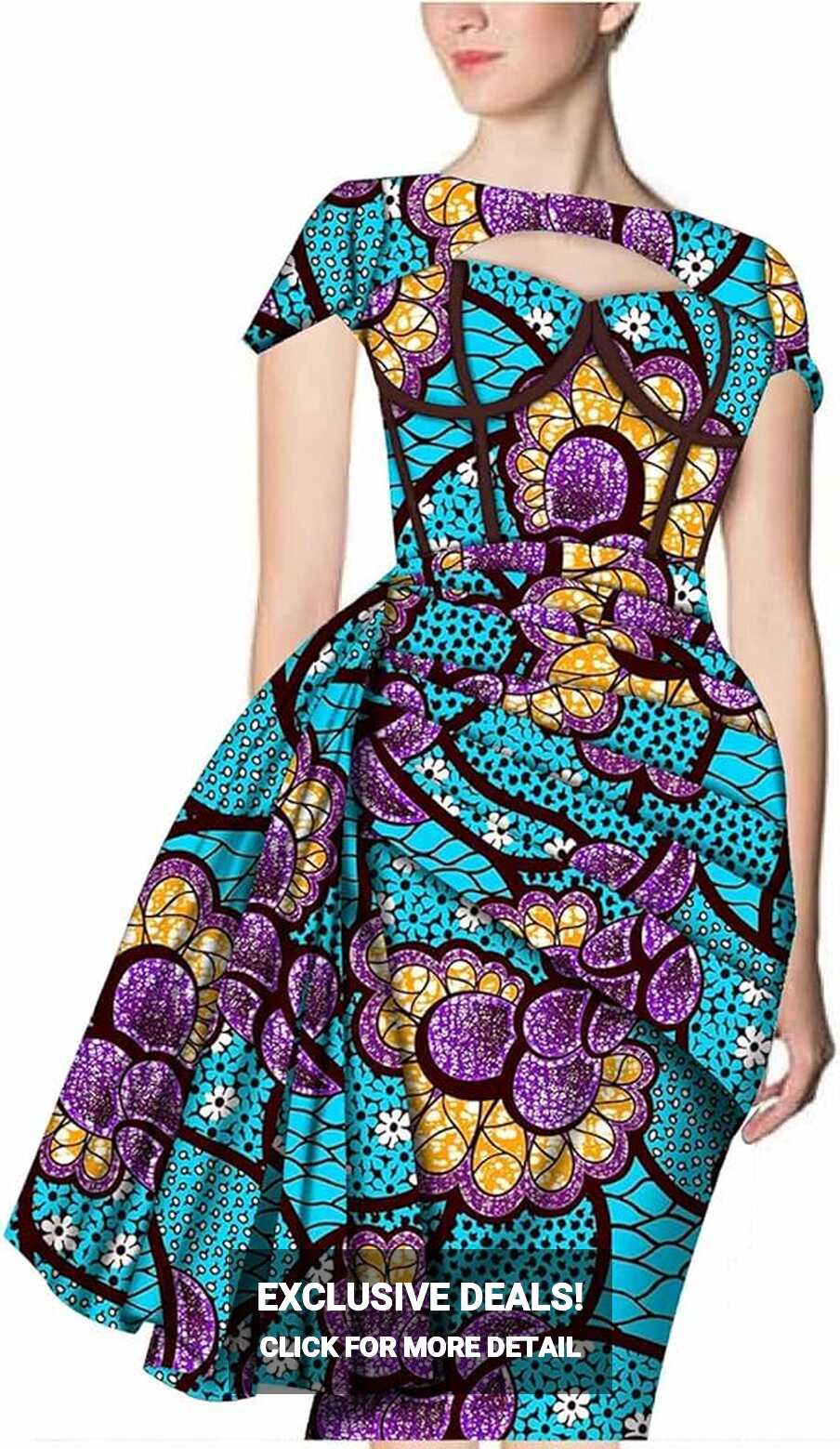 African Dresses for Women Short Sleeve Wrap Midi Dress Ankara ...