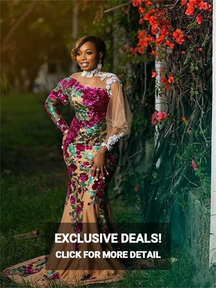 African Evening Dresses Long Sleeve Aso Ebi Birthday Party Dress ...