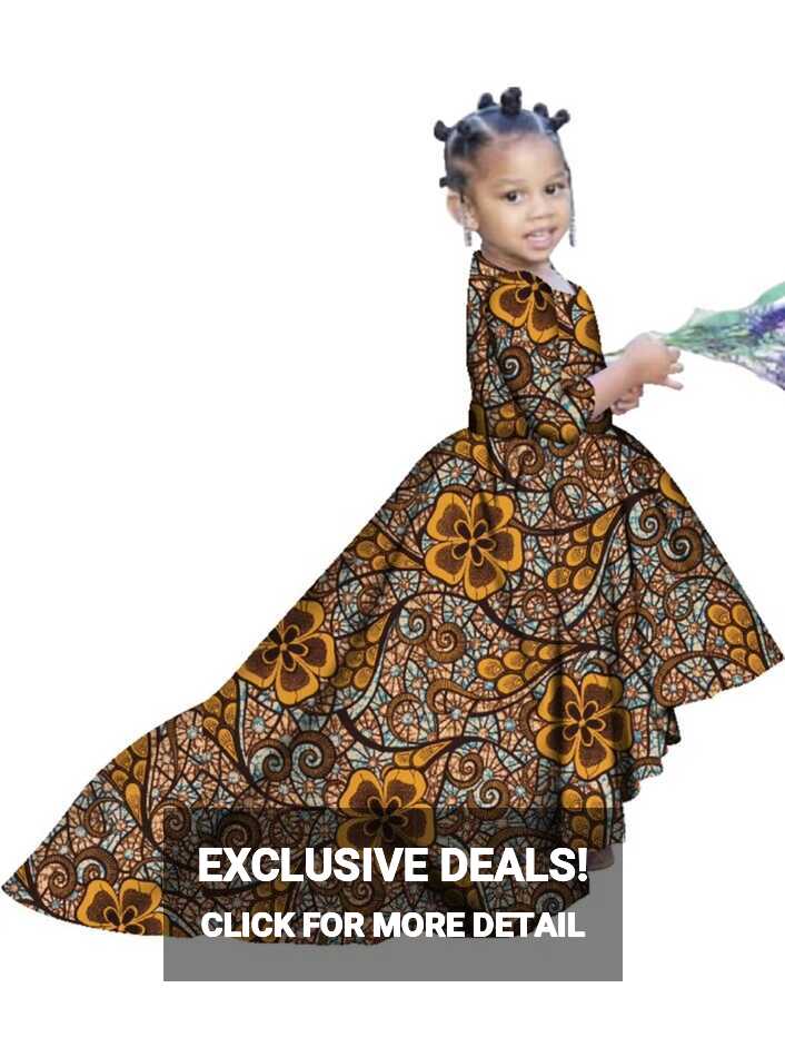 African Girl Dresses Ankara Print Dashiki Long Party Children&#39;s ...