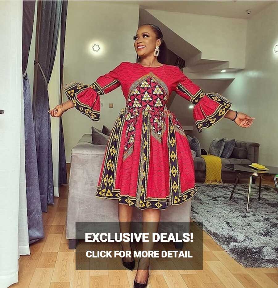 African Knee Length Midi Dress, Ankara Dress, Ankara Fit and Flare ...