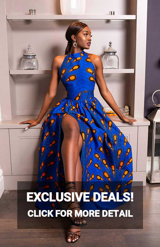 African Maxi Dresses for Women - Sleeveless Turtleneck Dress ...