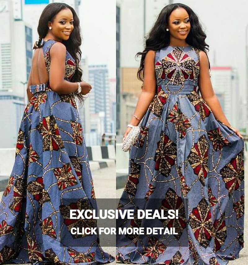 African Print Maxi Dress - Sleeveless and Open Back Maxi Dress ...