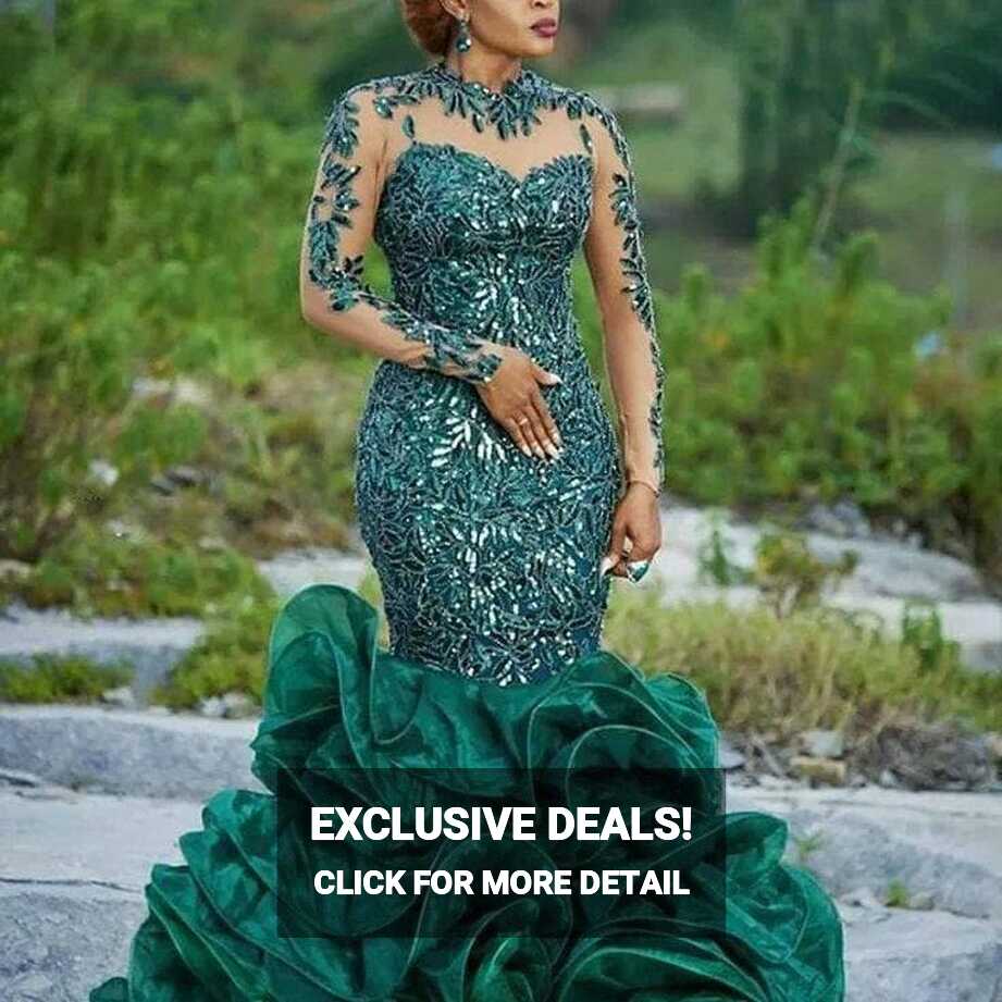 African Wedding Dress African Lace Green Evening Gowns Dinner ...