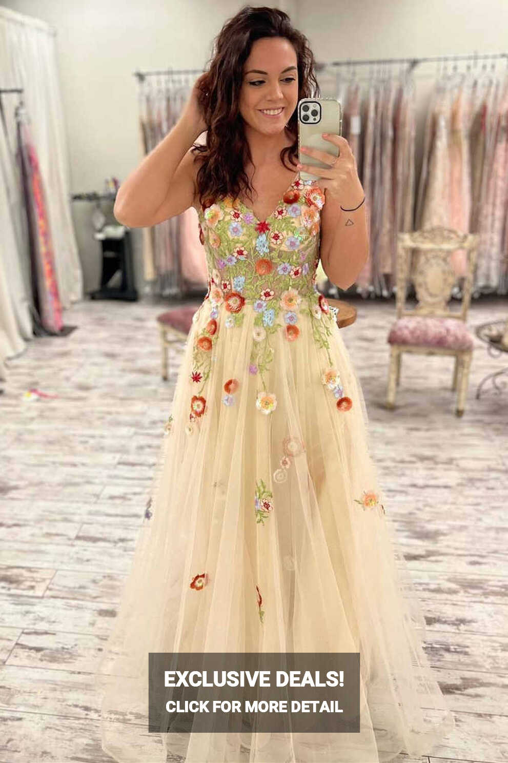 Alina | Gorgeous V-Neck Floral Long Formal Dress with Embroidery ...