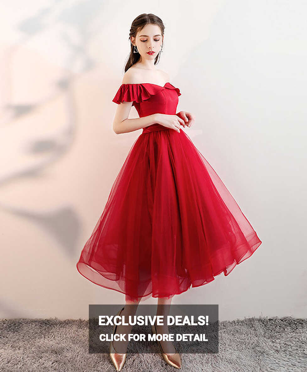 Aline Red Satin/Tulle Short Prom Dresses, Red Formal Homecoming ...