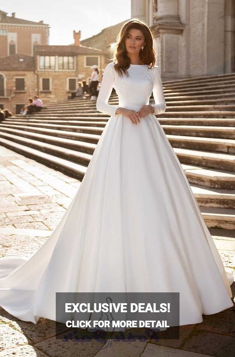 Aline Satin Classic Long Sleeve Wedding Dress SORDAMOR With Train ...