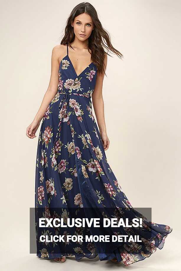 Always There For Me Navy Blue Floral Print Wrap Maxi Dress | Mode ...