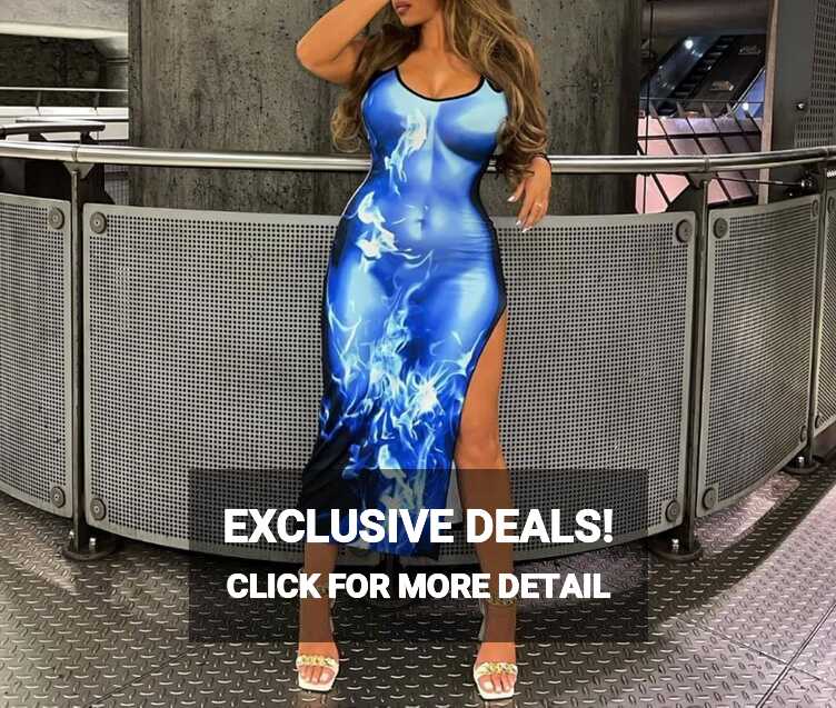 Amazon.com: 3D Body Print Maxi Dress Y2K Bodycon Long Dress Night ...