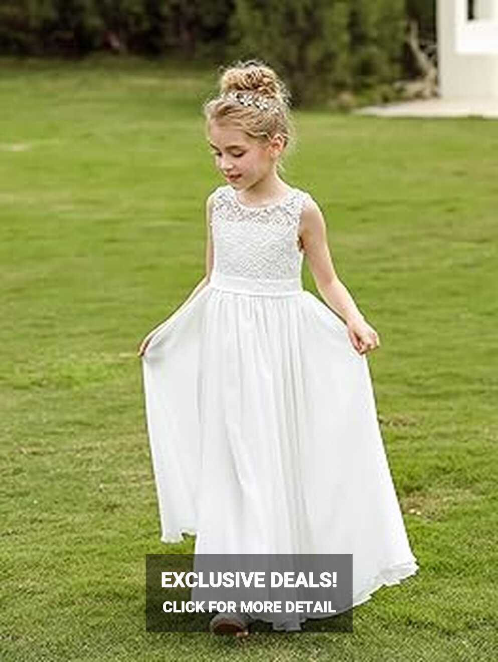 Amazon.com: A line Lace Flower Girl Dresses Sleeveless White First ...