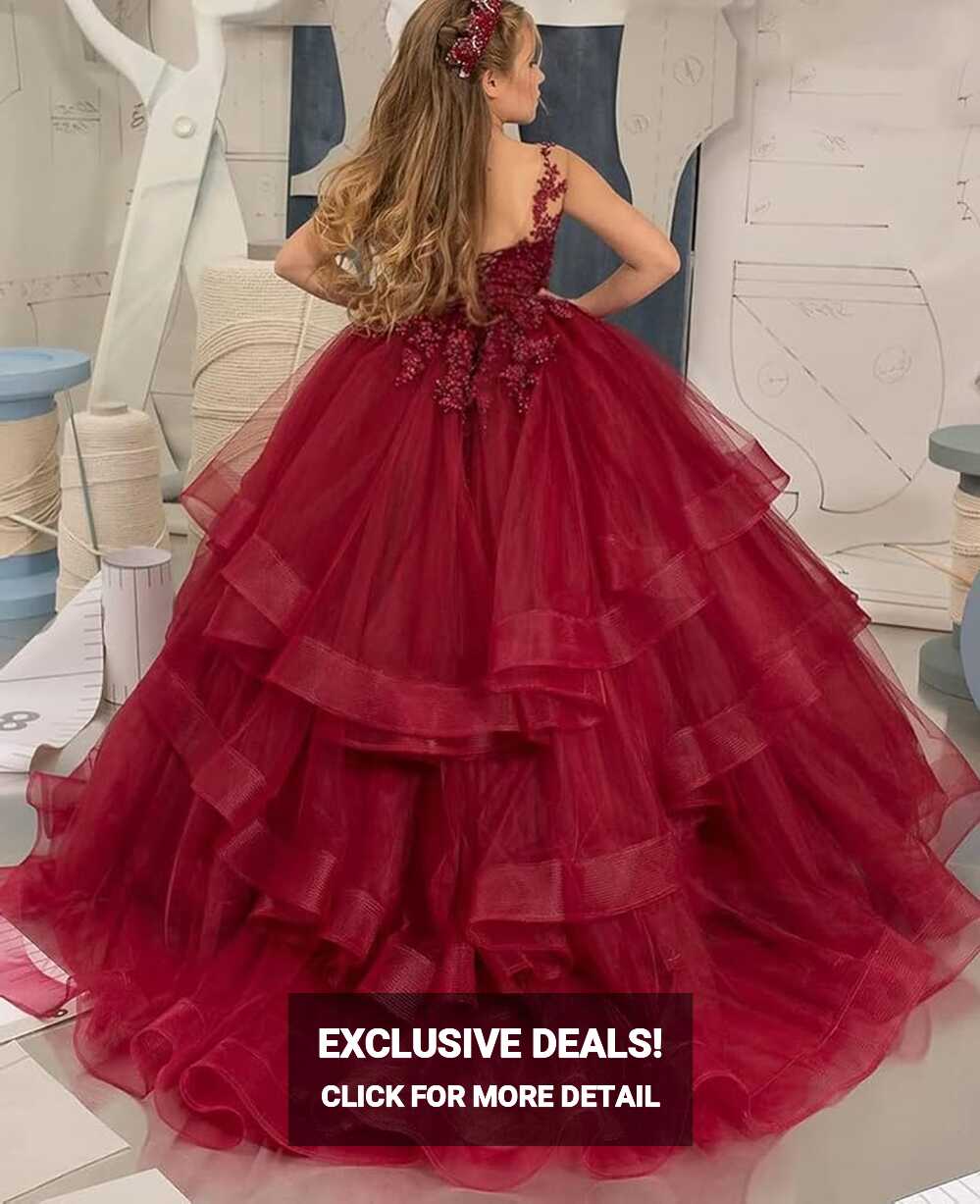 Amazon.com: ADNEVT Girl&#39;s Pageant Dress Ball Gowns Tiered Tulle ...