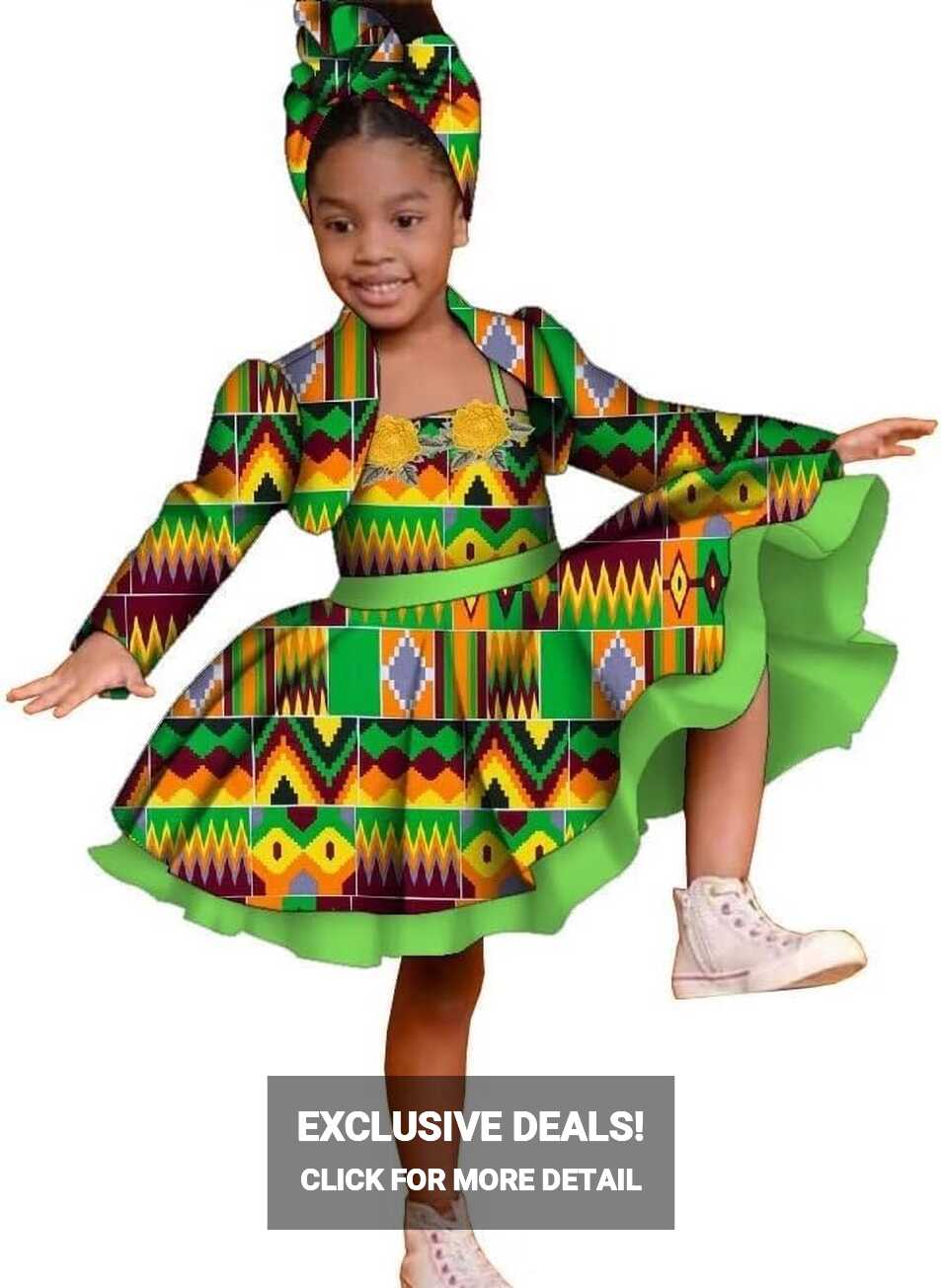 Amazon.com: African Dresses for Kids Girl 3 Pcs Print Short Jacket ...