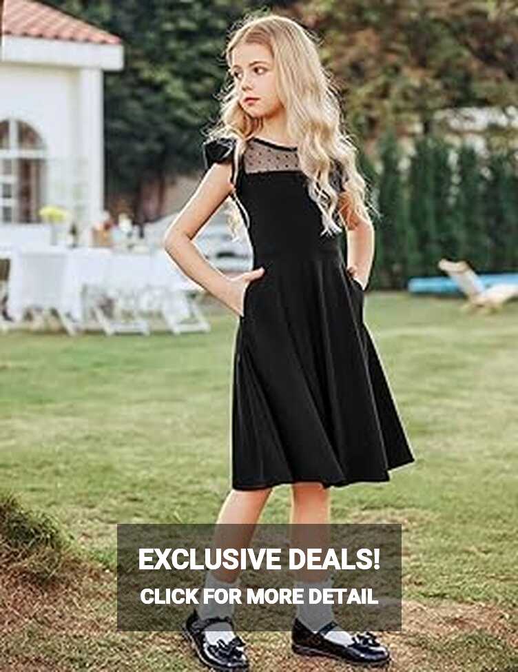 Amazon.com: Arshiner Girls Dress Summer Ruffle Sleeve Mesh A Line ...