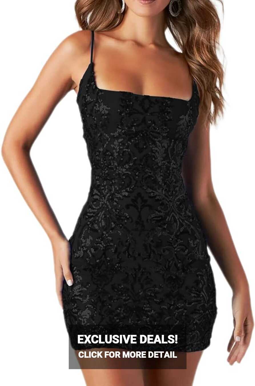 Amazon.com: Black Sequin Dress Mini Bodycon Party Dress Teens ...