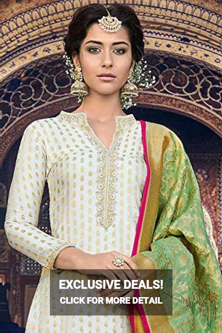 Amazon.com: Delisa White Beauty Georgette Embroidery Salwar Kameez ...