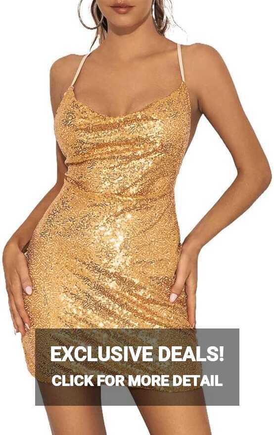 Amazon.com: EVILD Sequins Sexy Bodycon Dress Spaghetti Sparky Mini ...