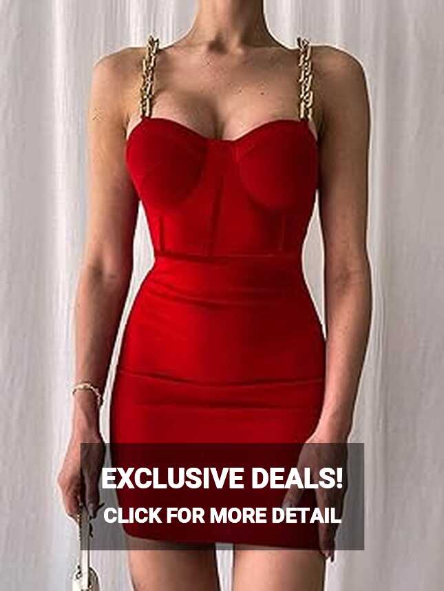 Amazon.com: EVILD Spaghetti Strap Cocktail Bodycon Dress Red ...