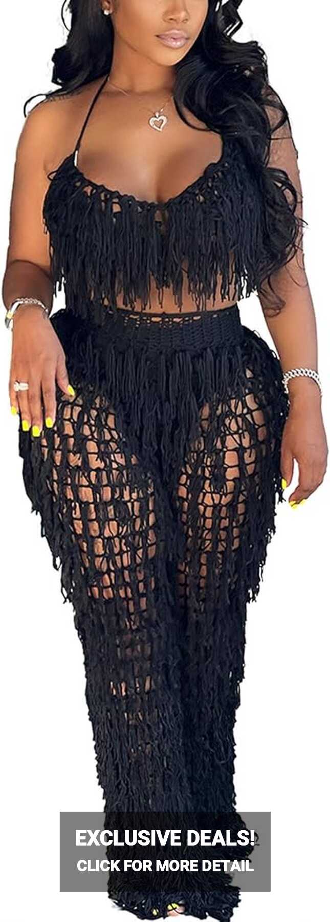 Amazon.com: Ecirod 2 Piece Beach Outfits for Women Summer Fringe ...