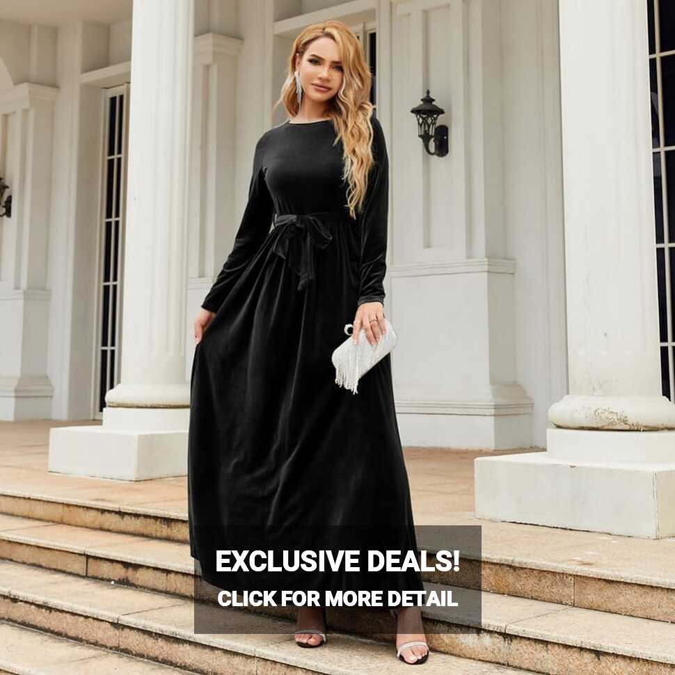 Amazon.com: Elegant Velvet Dress for Women Long Sleeve Fall Long ...