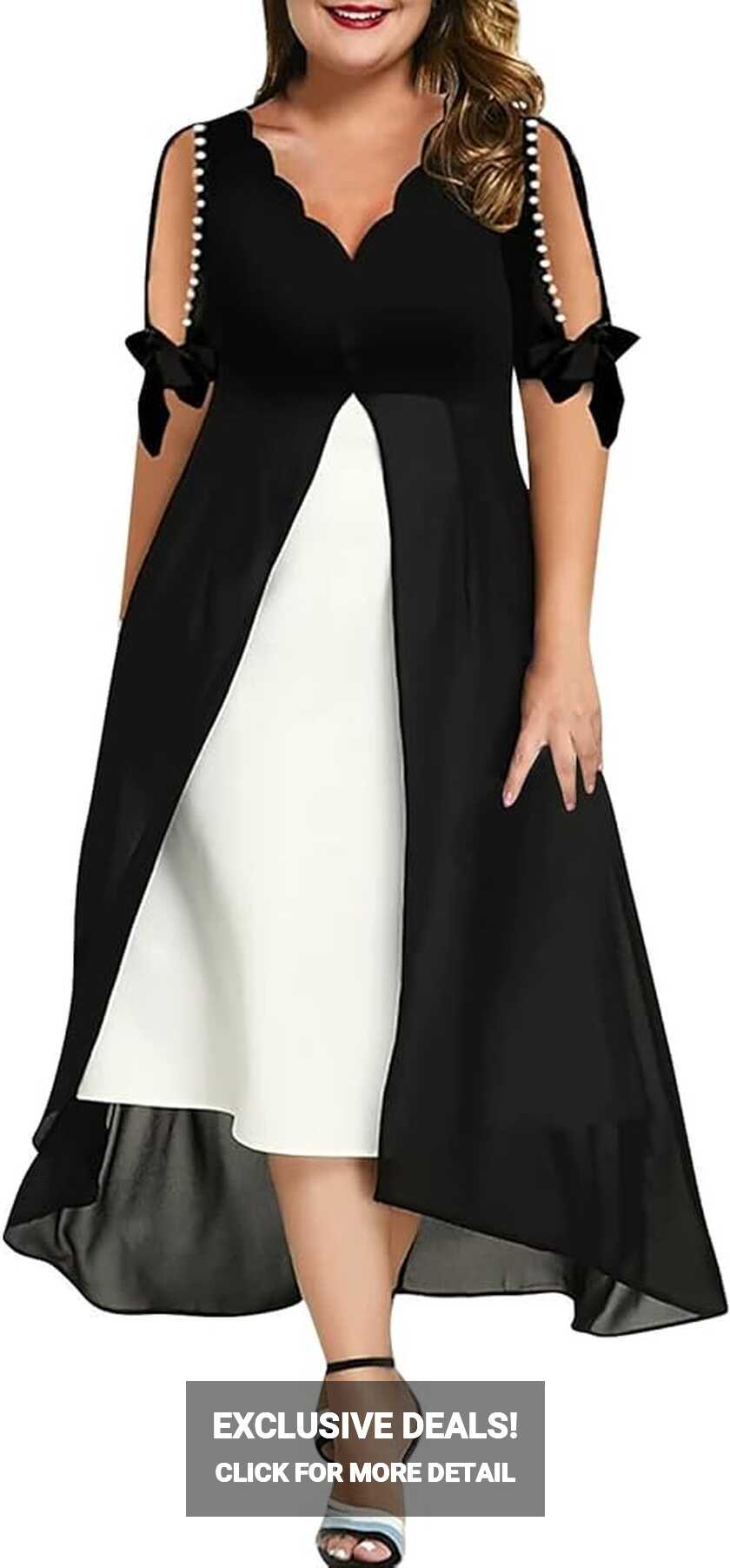 Amazon.com: Evening Dress, Women Plus Size 3/4 Sleeves V Neck ...