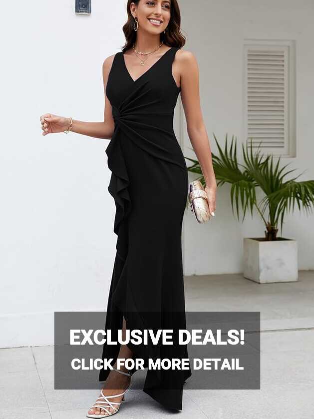 Amazon.com: FQA Long Black Evening Gowns for Women Formal Dresses ...