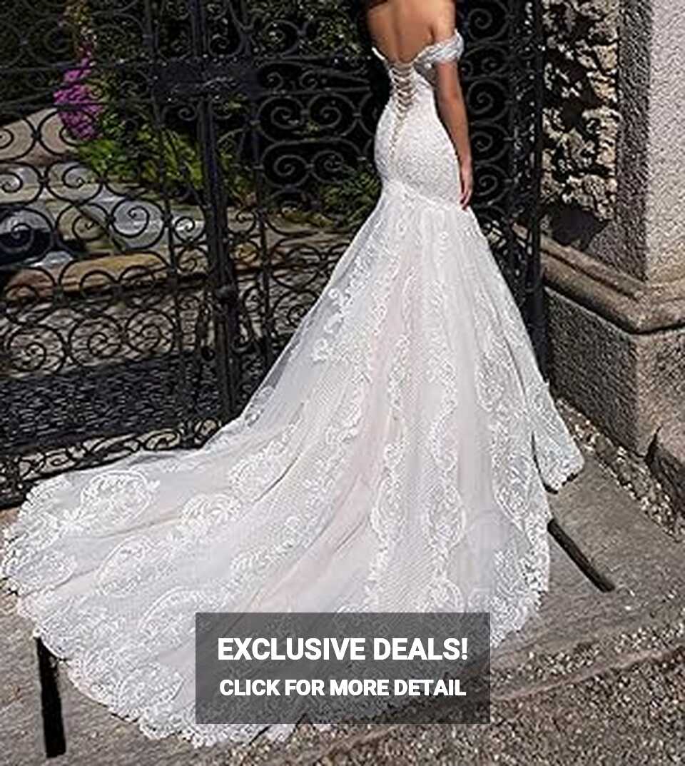 Amazon.com: Fenghauvip Mermaid Wedding Dress Off The Shoulder ...