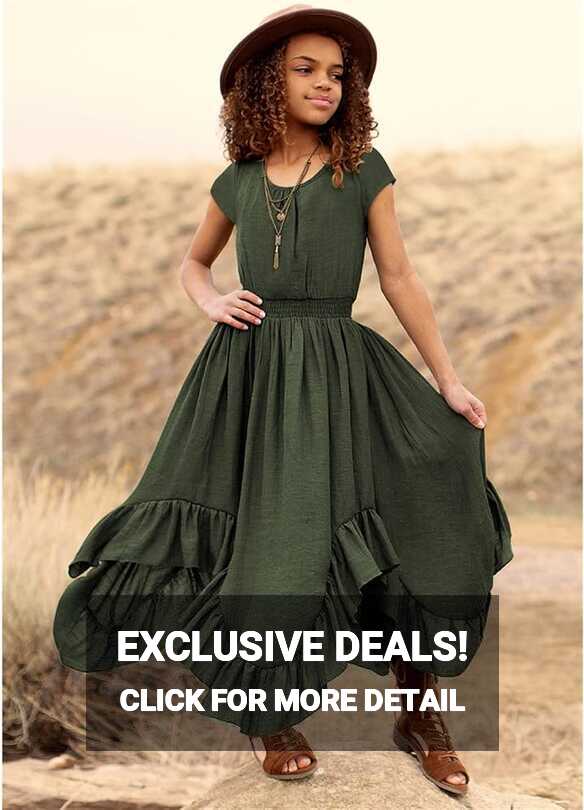 Amazon.com: Girls Vintage Dress Ruffle Sleeveless Swing Boho Maxi ...