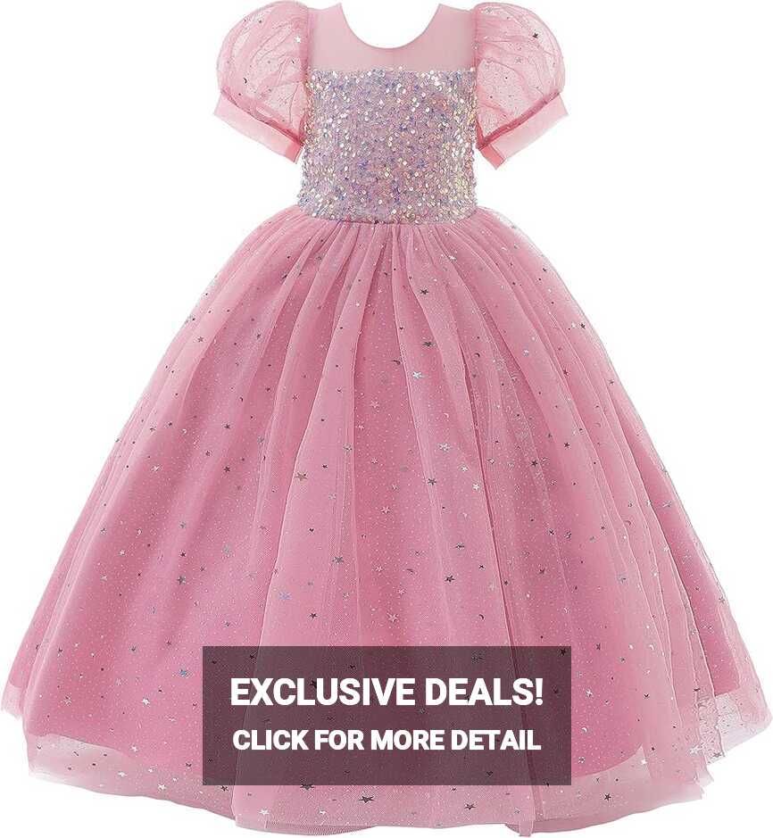 Amazon.com: Glamulice Flower Girls Dress Dusty Pink Lace Sparkle ...