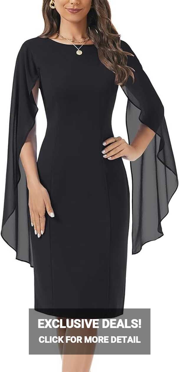 Amazon.com: HELYO Women&#39;s Chiffon Cloak Sleeve Mini Cape Dresses V ...