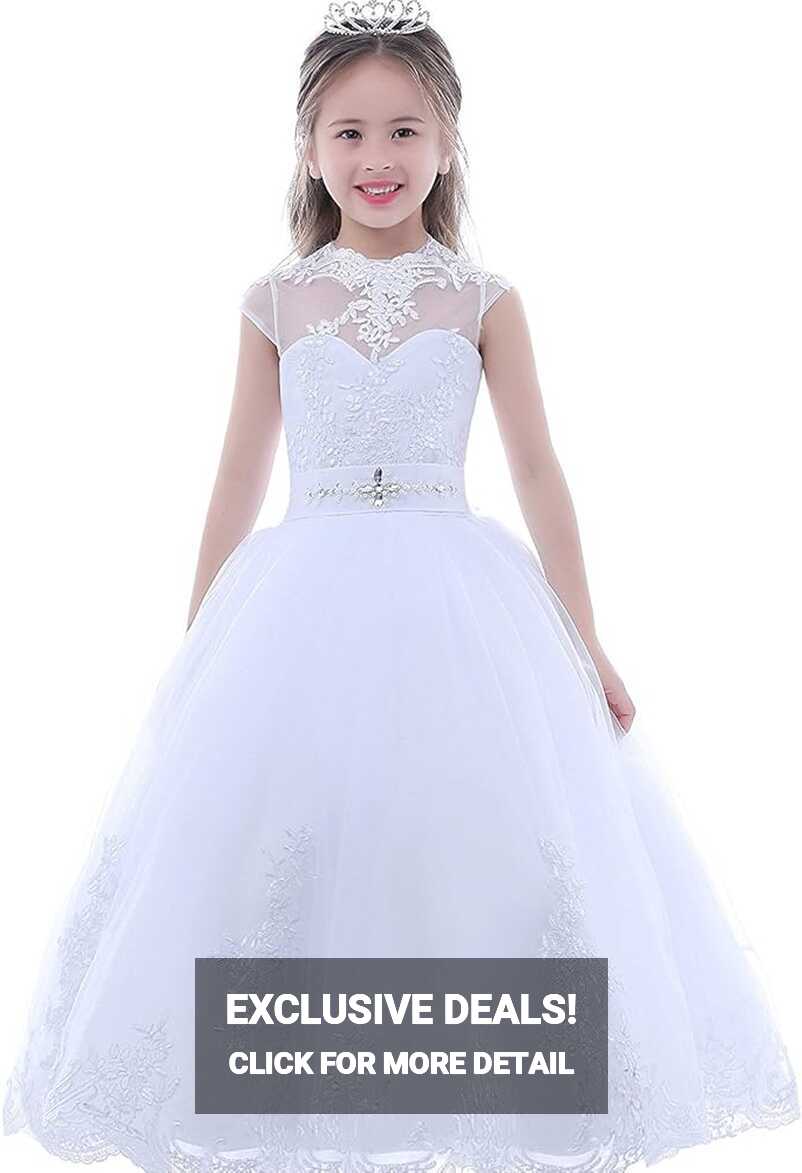 Amazon.com: HEVECI Pure White First Communion Dresses for Girls 7 ...