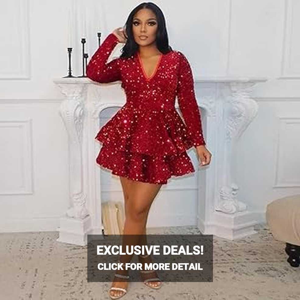 Amazon.com: HUUTOE Long Sleeve Homecoming Dresses Short Sequins ...