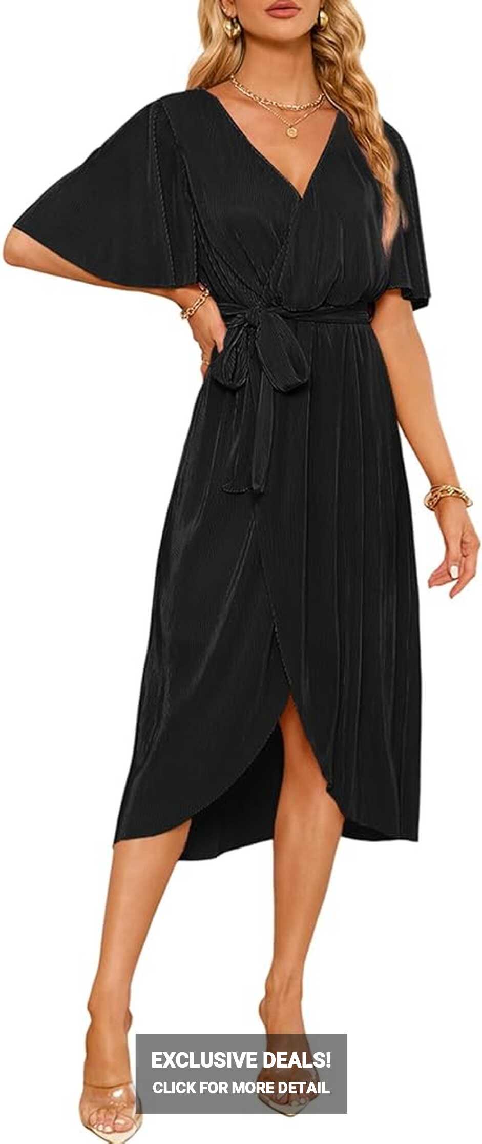 Amazon.com: Happy Sailed Black Dresses for Women Formal V Neck ...