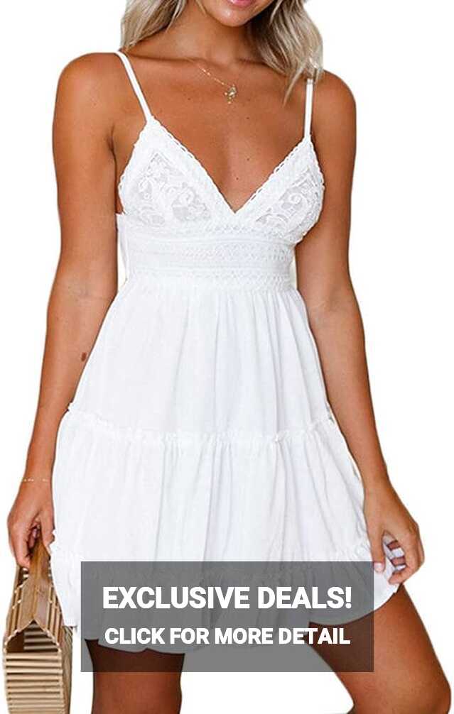 Amazon.com: Jovono Women Summer Dress White Spaghetti Straps Dress ...