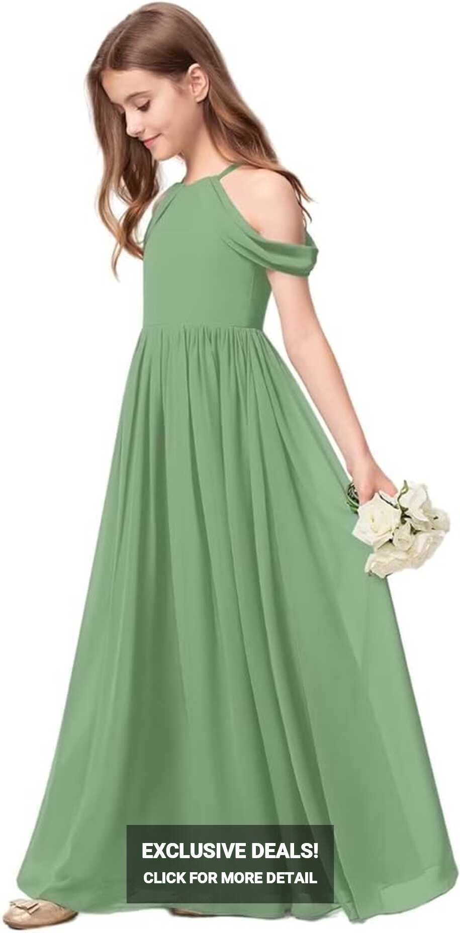 Amazon.com: Kismissal Off-Shoulder Junior Bridesmaid Dresses Long ...