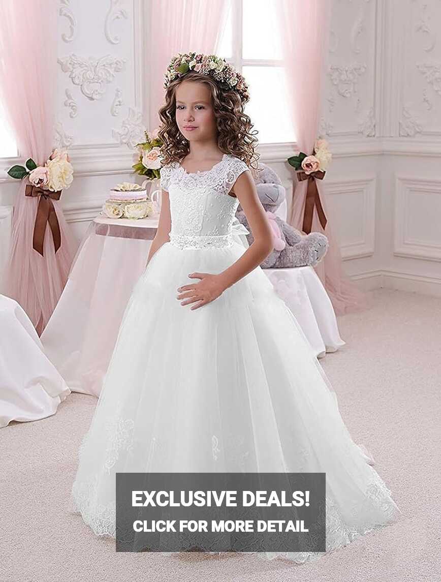 Amazon.com: KissAngel White Lace Flower Girl Dresses Ivory Drill ...