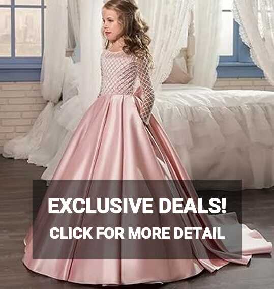 Amazon.com: Koeride Flower Girl Dress Long Sleeve Satin A-line ...