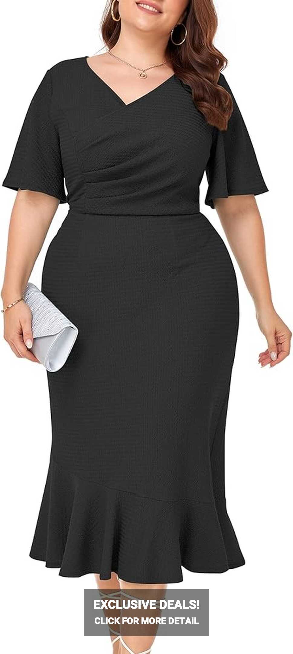 Amazon.com: LALAGEN Plus Size Dress for Women Modest Short Sleeve ...